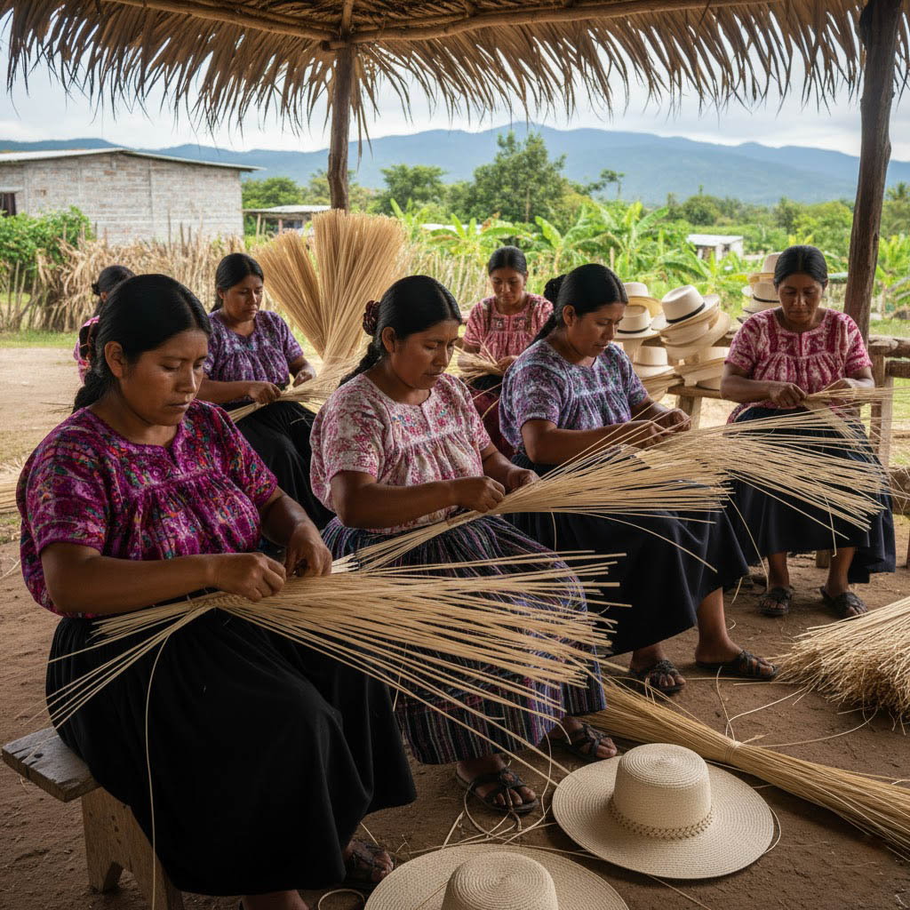 Artesanas tejiendo paja toquilla